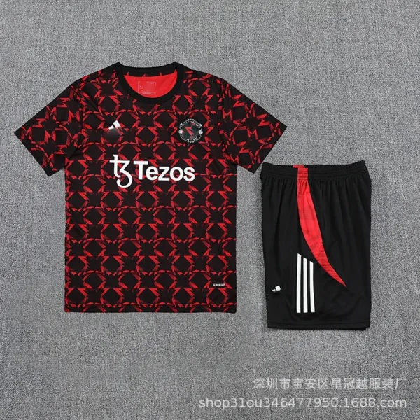 Adidas Manchester United 2023-24 Third Kit Black/Red Jersey and Shorts Set - 1