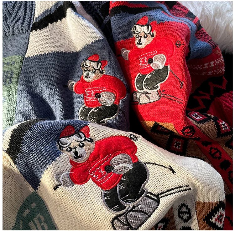Multicolor Patchwork Ski Club Sweater - 12