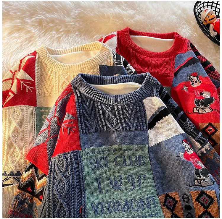 Multicolor Patchwork Ski Club Sweater - 11