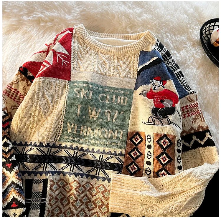 Multicolor Patchwork Ski Club Sweater - 14