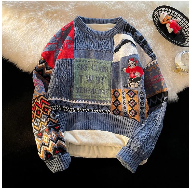 Multicolor Patchwork Ski Club Sweater - 16
