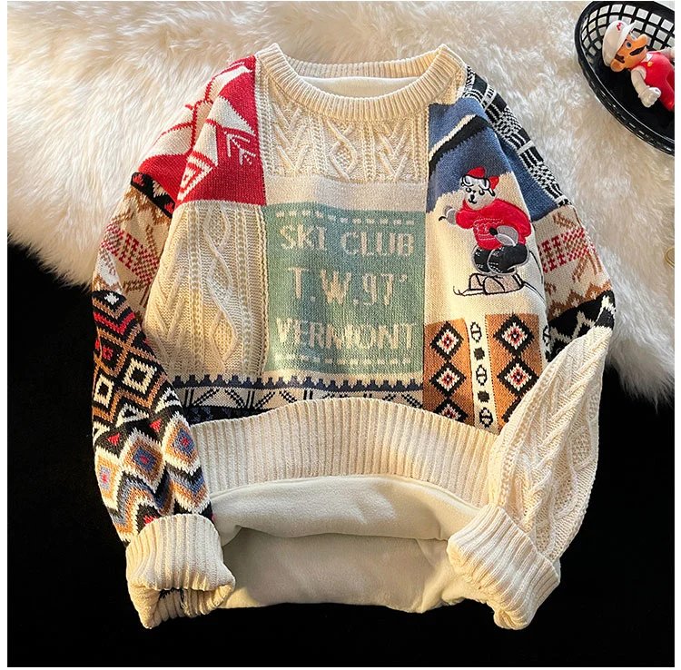 Multicolor Patchwork Ski Club Sweater - 13