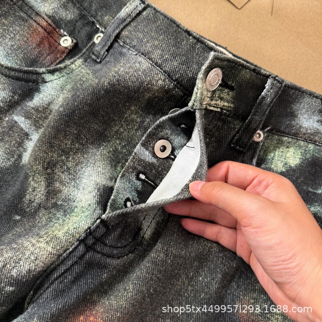 Multicolor Abstract Print Relaxed Fit Jeans - 10