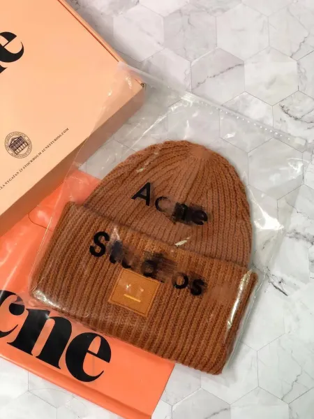 Acne Studios Logo Beanie Brown Knit Hat - 1