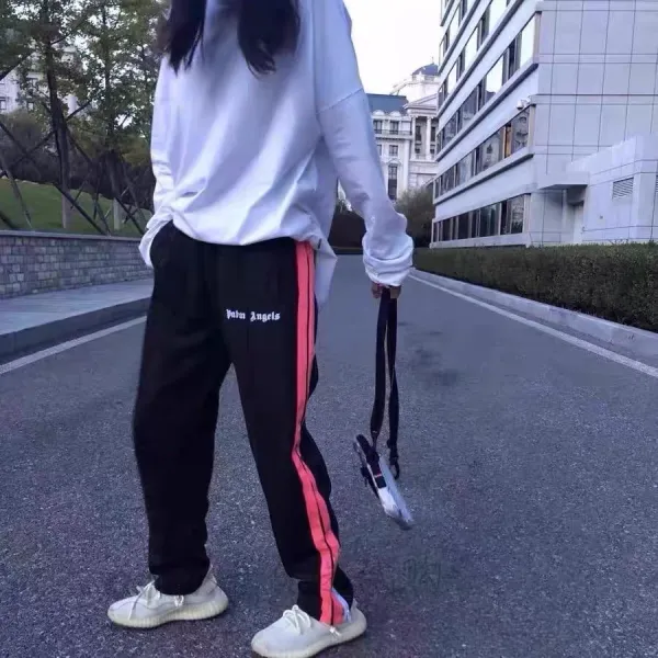 Palm Angels Track Pants Black with Neon Pink Stripe Sweatpants - 1