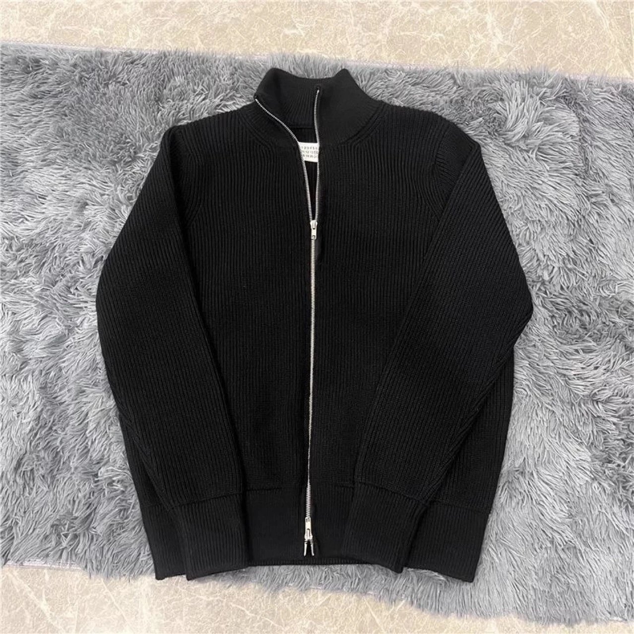 Black Zip-Up Knit Cardigan