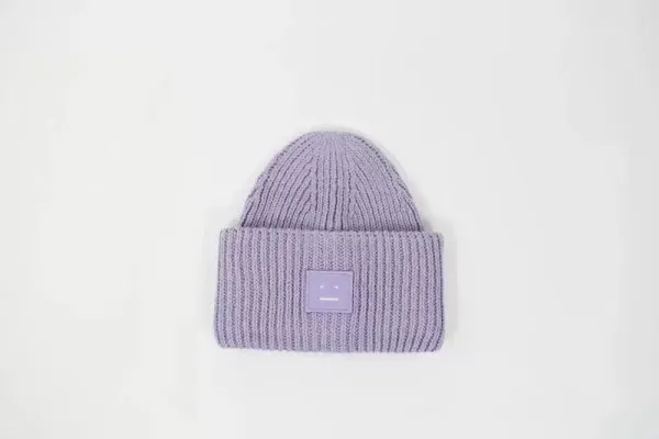 Comme des Garçons Play Purple Ribbed Beanie with Smiley Patch - 1