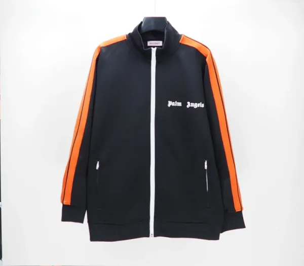 Palm Angels Track Jacket Black Orange Stripe Outerwear - 1