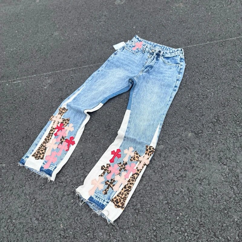 GD Horsehair Patchwork Flared Jeans