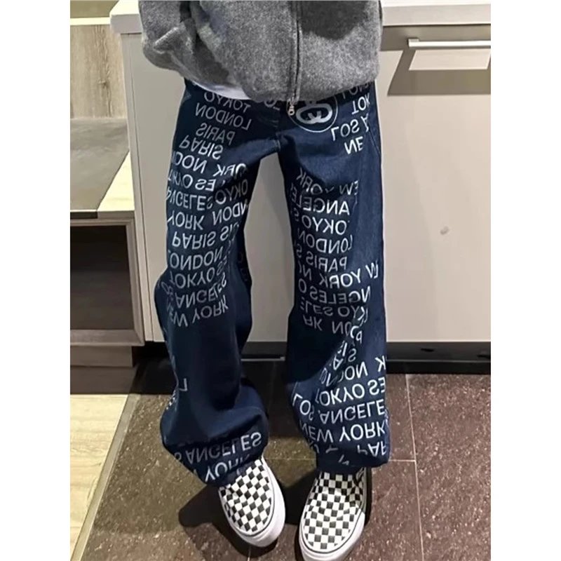 Letter Print Straight Leg Jeans for Men and Women