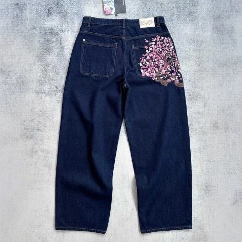 Sechye Cherry Blossom Embroidered Denim Jeans - 11