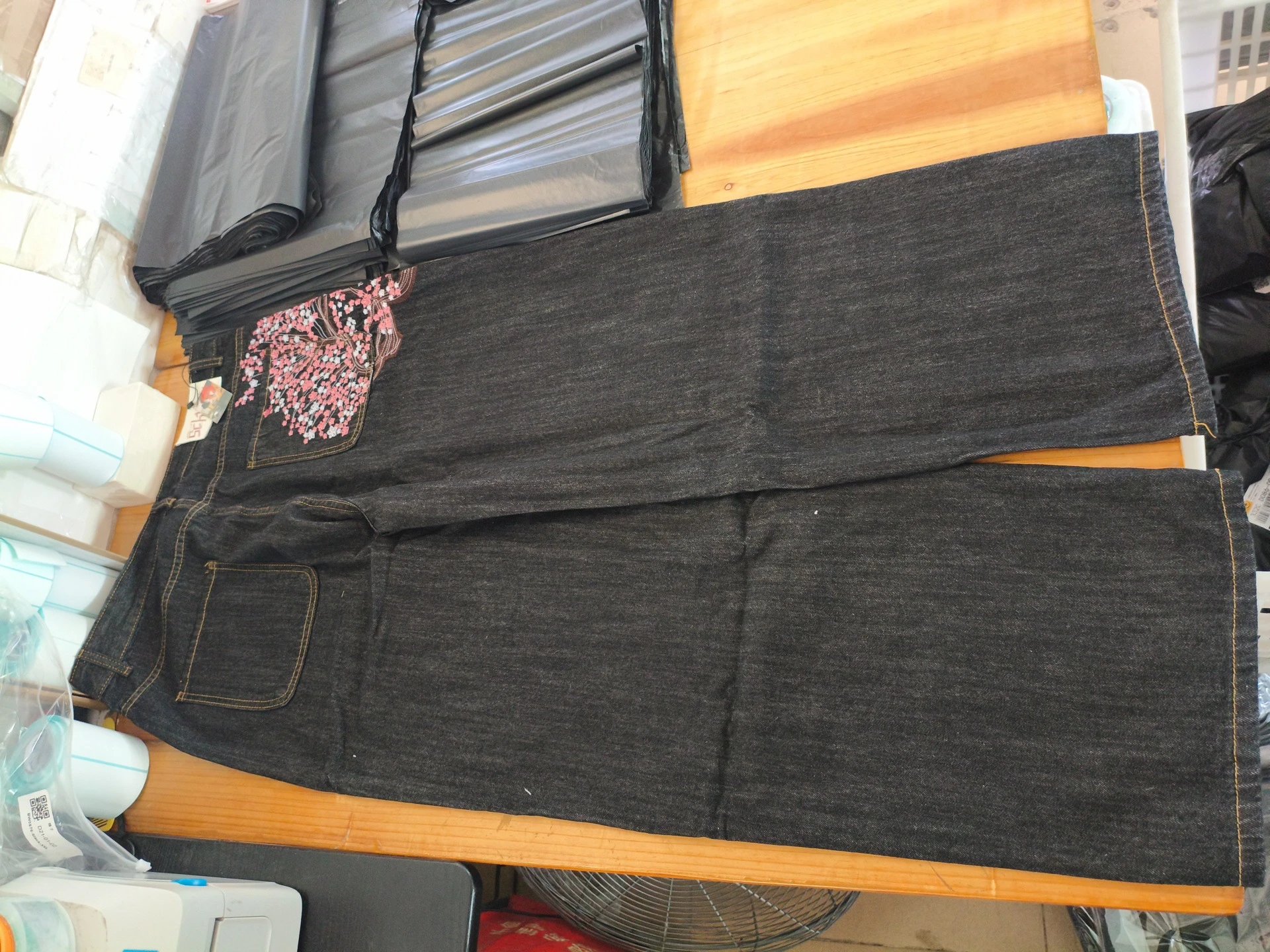 Sechye Cherry Blossom Embroidered Denim Jeans - 12