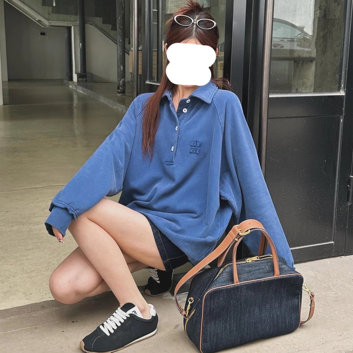 Blue Oversized Polo Sweatshirt