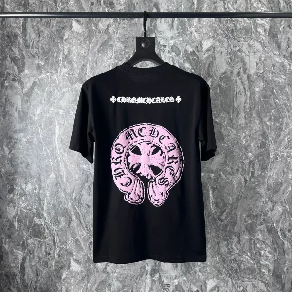 Chrome Hearts Pink Cross Logo T-Shirt Black - 1