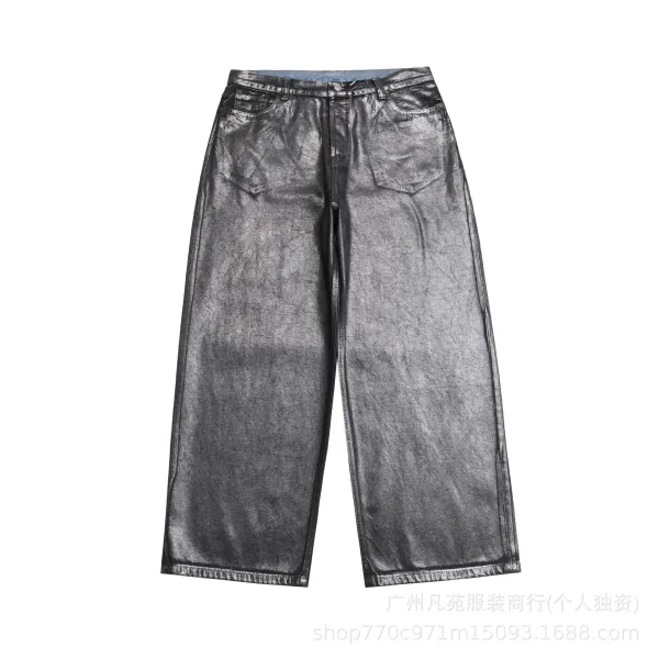 Design Metallic Silver Wide-Leg Jeans - 1