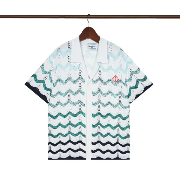 Casablanca Wave Pattern Short-Sleeve Shirt White/Teal/Navy - 1