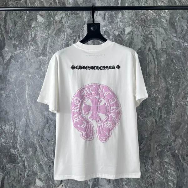 Chrome Hearts Pink Embroidered Cross Logo T-Shirt - 1