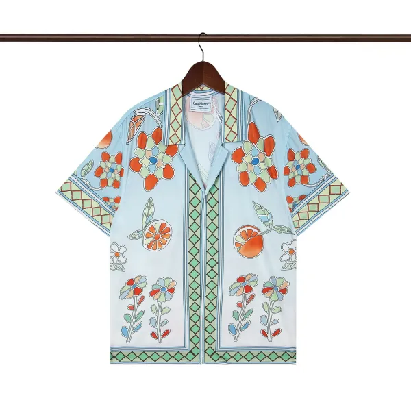 Casablanca Floral Print Short-Sleeve Shirt Light Blue - 1