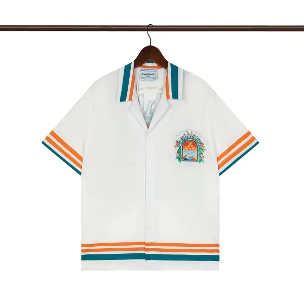 Casablanca Tennis Club White Orange Teal Stripe Button-Up Shirt - 1