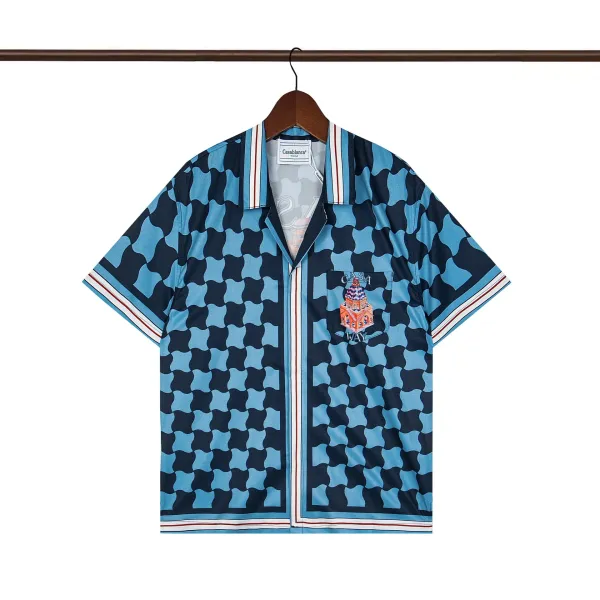 Casablanca Wave Pattern Short-Sleeve Shirt in Blue and Navy - 1