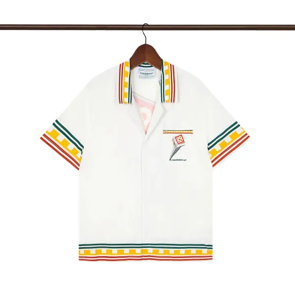 Casablanca Tennis Club White Striped Collar Shirt - 1