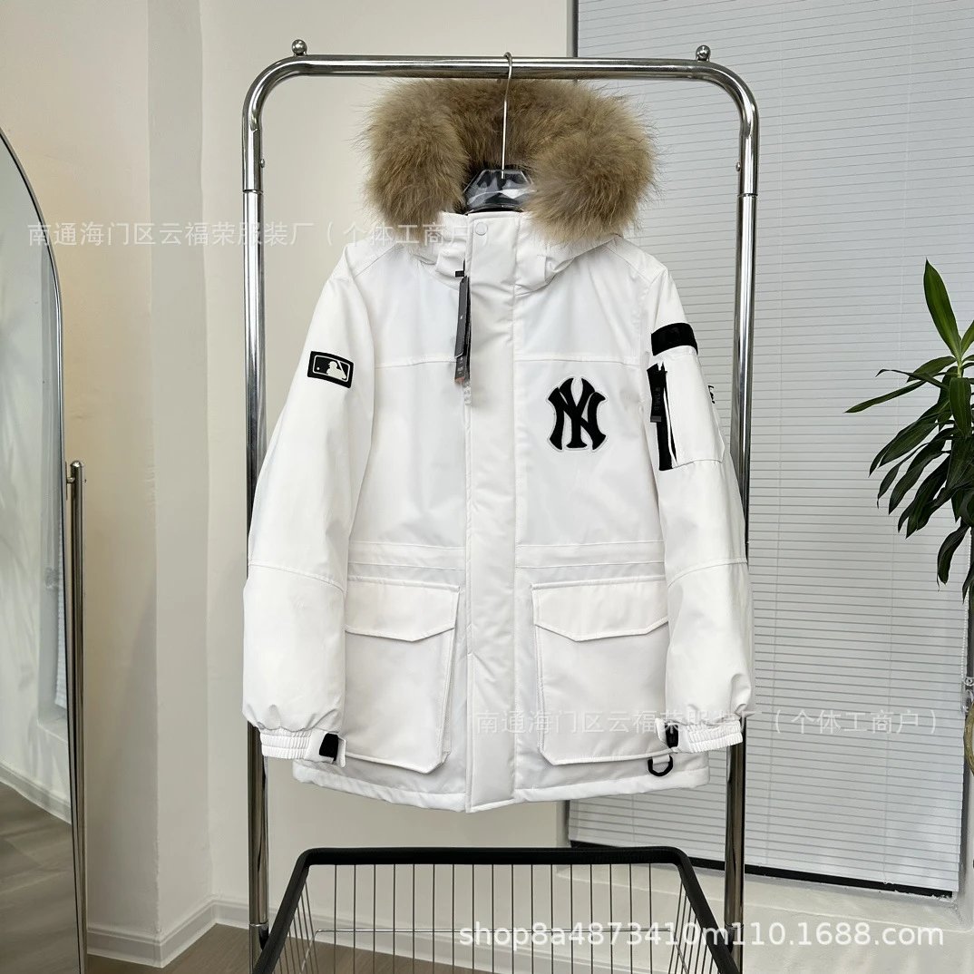 MLB x New York Yankees White Fur-Hooded Down Jacket - 1