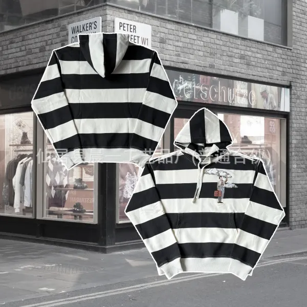 Comme des Garçons Play x Unknown Artist Striped Hoodie with Embroidered Cloud Figure Black and White Hoodie - 1