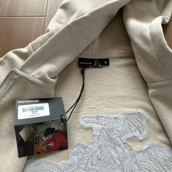Design Cherry Blossom Embroidered Hooded Jacket Beige Outerwear - 26