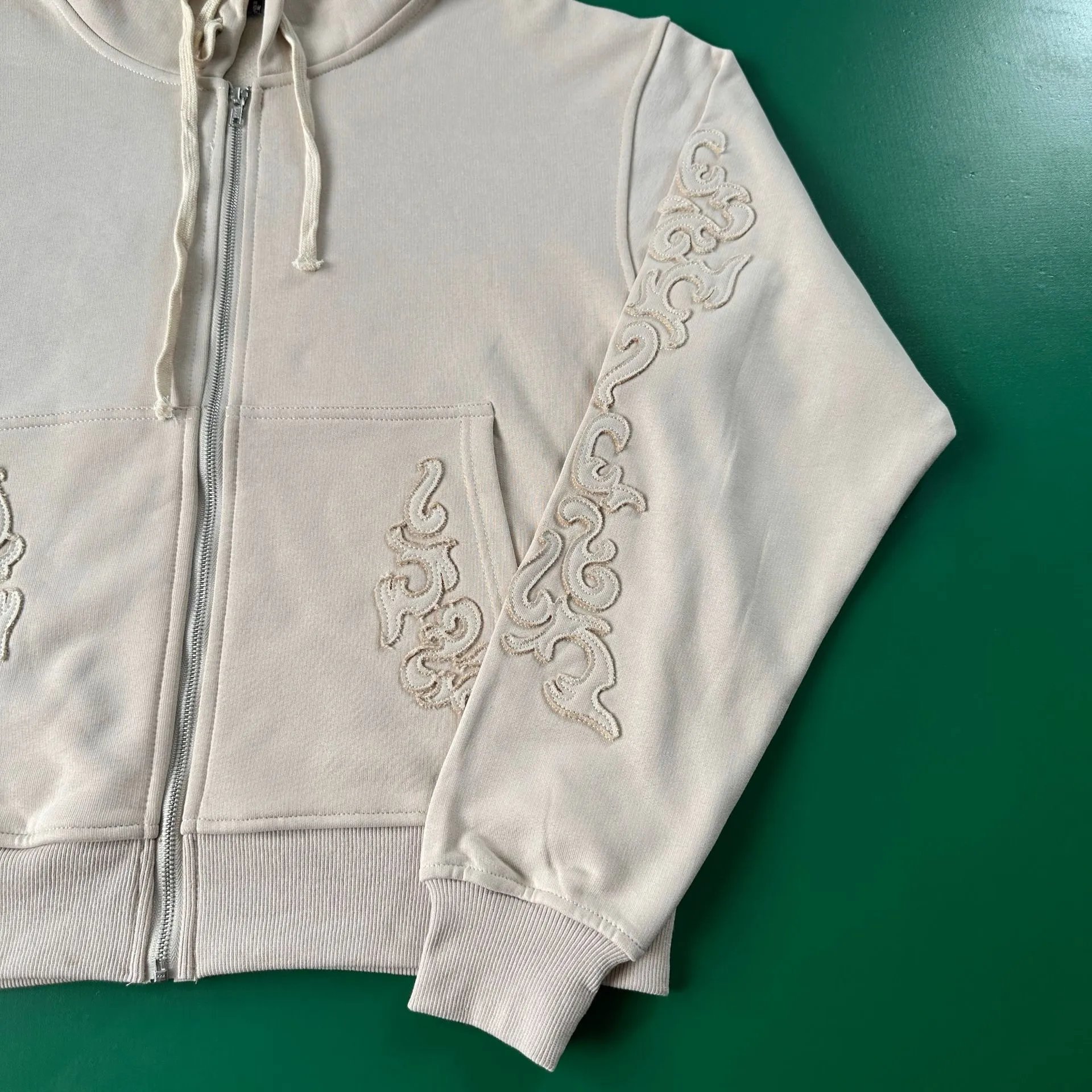 Design Cherry Blossom Embroidered Hooded Jacket Beige Outerwear - 23