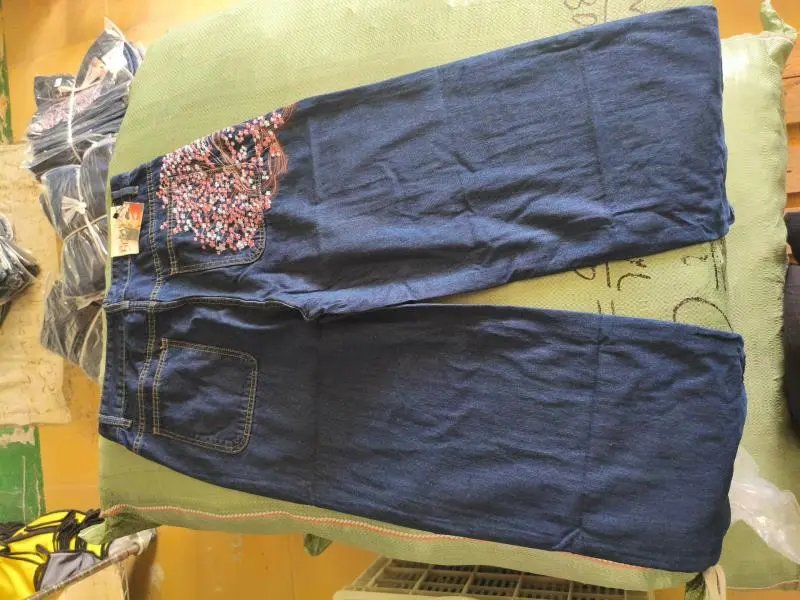 Sechye Cherry Blossom Embroidered Denim Jeans - 14