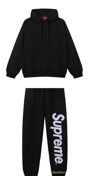 Supreme Box Logo Hoodie and Script Sweatpants Set Black - 1
