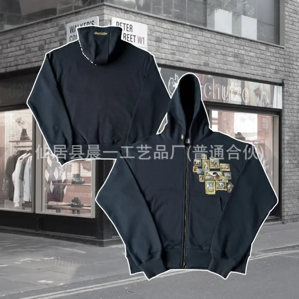 Denschütze Art Collage Zip-Up Hoodie Black - 1