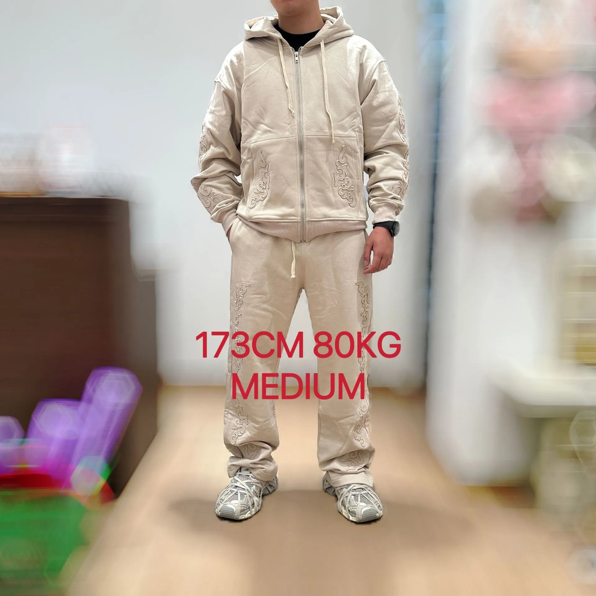Design Cherry Blossom Embroidered Hooded Jacket Beige Outerwear - 27