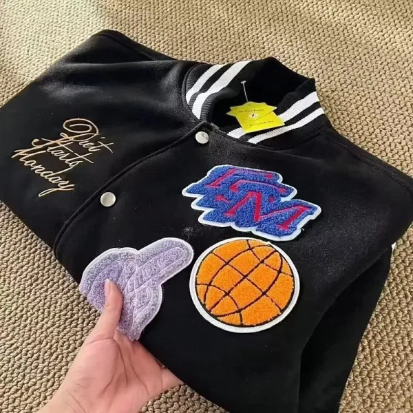 Diet Prada x Unknown Brand Varsity Jacket Black and White with Embroidered Patches - 9