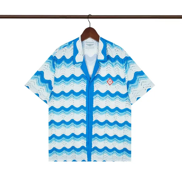 Casablanca Wave Print Short-Sleeve Shirt Blue and White - 1