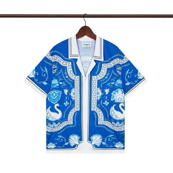 Casablanca Swan Print Blue Silk Shirt - 1