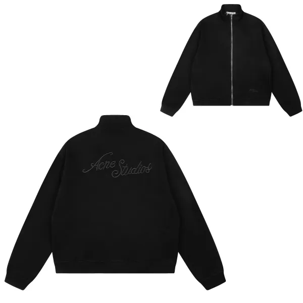 Acne Studios Embroidered Logo Zip-Up Jacket Black Outerwear - 1