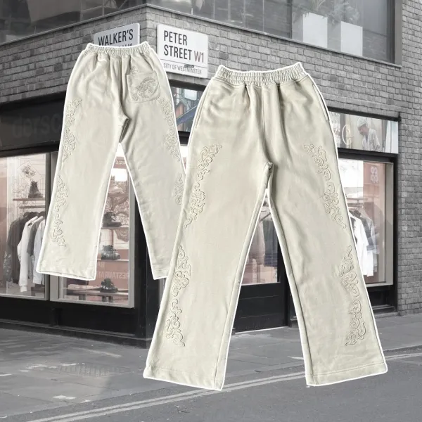 Design Embroidered Wide-Leg Sweatpants Beige - 1