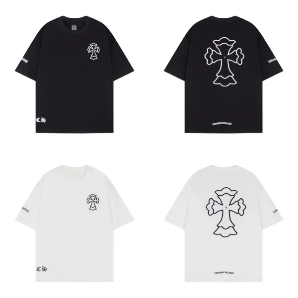Chrome Hearts Cross Outline T-Shirt Black and White - 1