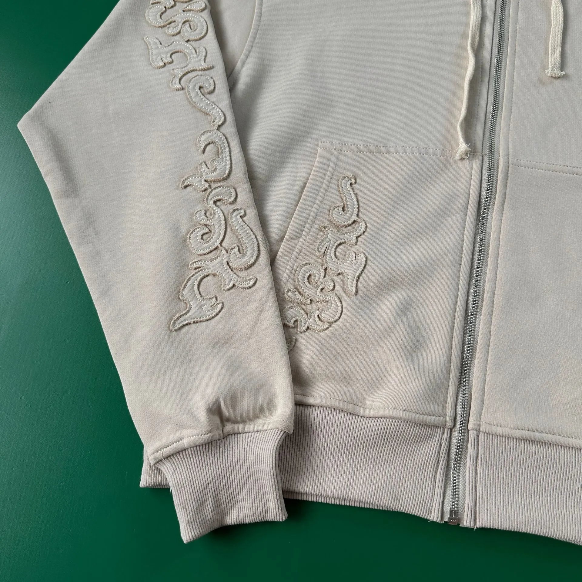 Design Cherry Blossom Embroidered Hooded Jacket Beige Outerwear - 30