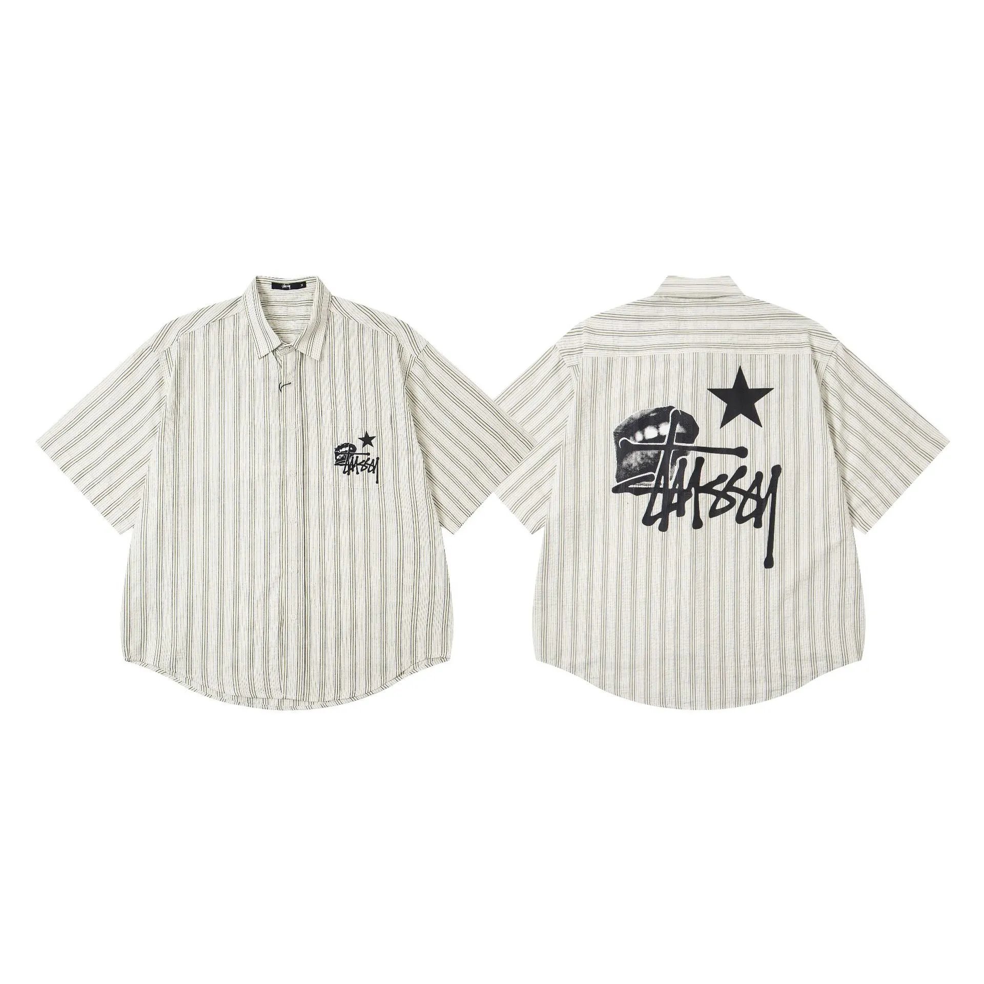 Stussy Classic Striped Collared Casual Short-Sleeve Shirt photo 7