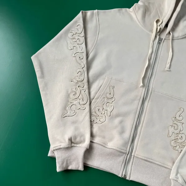 Design Cherry Blossom Embroidered Hooded Jacket Beige Outerwear - 24