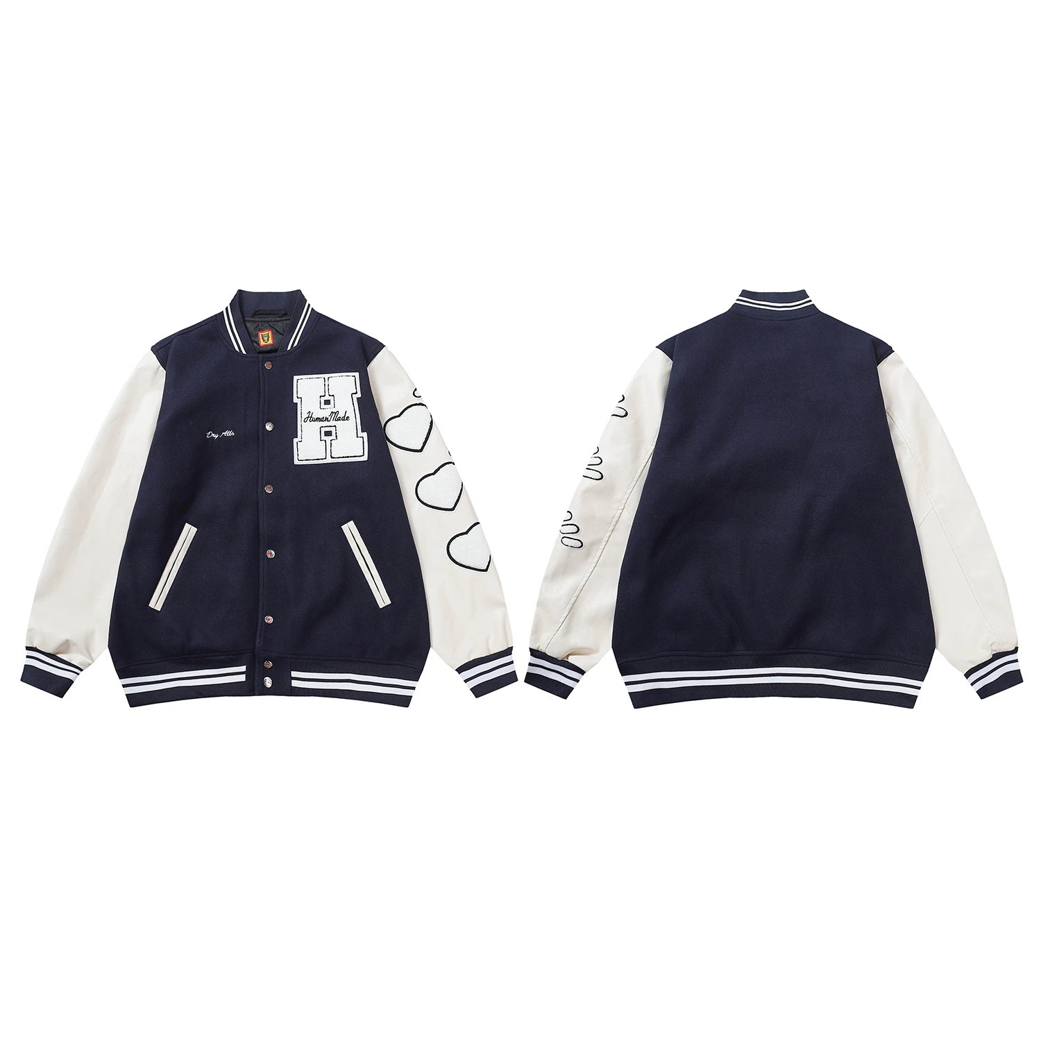 Human Made x Day All Heart Varsity Jacket Navy and Cream