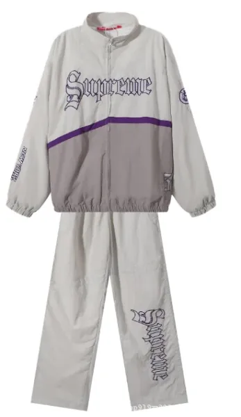 Supreme Windbreaker and Pants Set Gray Purple Tracksuit - 1