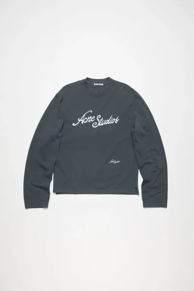 Acne Studios Script Logo Long-Sleeve T-Shirt Charcoal Gray - 1
