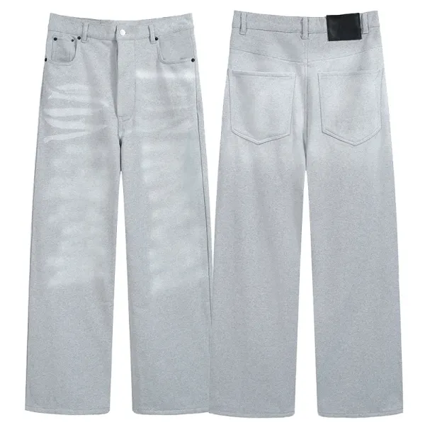 Design Wide-Leg Straight-Cut Gray Denim Jeans - 1