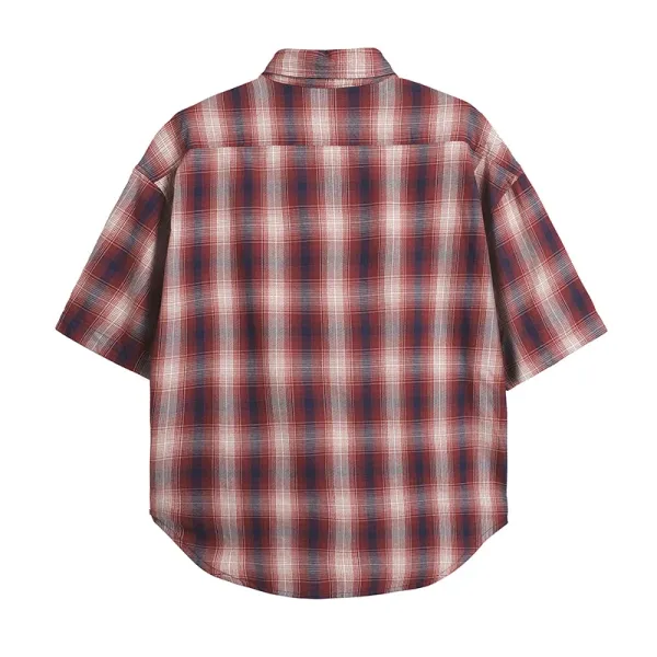 Design Oversized Short-Sleeve Plaid Shirt in Red and Navy - 5