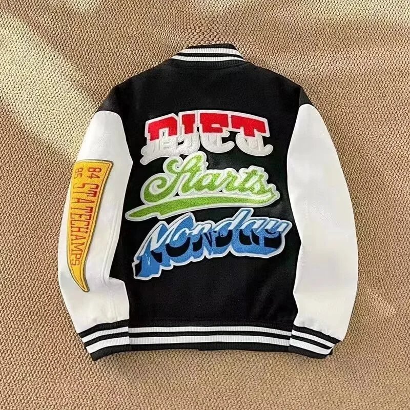 Diet Prada x Unknown Brand Varsity Jacket Black and White with Embroidered Patches - 10
