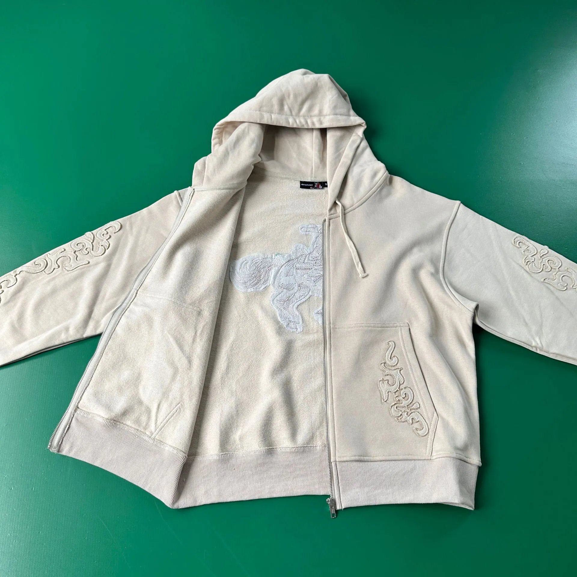 Design Cherry Blossom Embroidered Hooded Jacket Beige Outerwear - 20