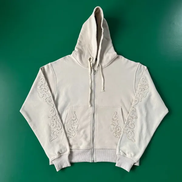Design Cherry Blossom Embroidered Hooded Jacket Beige Outerwear - 29